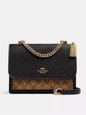 Coach Klare Black and Tan signature  monogram Crossbody Bag